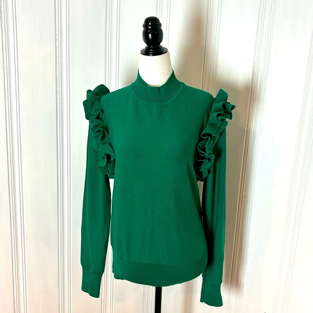 Emerald green removable sleeves HALOGEN ruffle sweater